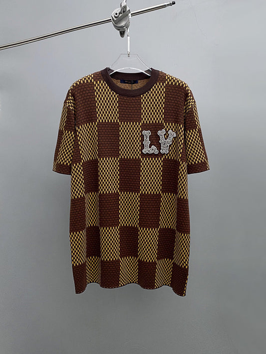 Cotton Damier Crewneck With Crystal LV Patch
